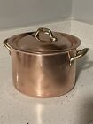 William Sonoma Small 3 Qt. Copper Stock Pot W/Lid Brass Handles Stainless Steel