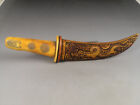 Rare ancient Chinese Hand Carved Buffalo Bone knife dragon and phoenix 1804