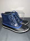 SOREL Out n About Black and Blue Lace Up Leather Ankle Rain Boots Womens Sz 9