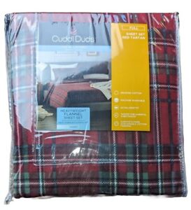 Cuddl Duds Full Size Heavyweight Flannel Sheet Set Red Tartan Plaid mar24