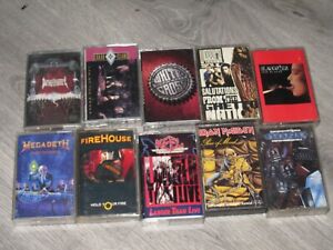 Lot of 10 Heavy Metal / Hair Metal Cassettes (LOT Z) Megadeth/death angel/maiden
