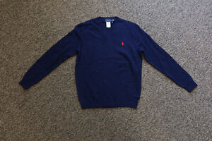SAMPLE - Polo Ralph Lauren Mens Cotton CREW NECK Knit Sweater Medium - NAVY BLUE