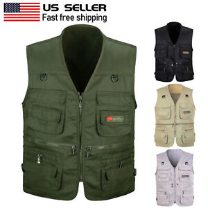 Men's Fishing Vest Work Safari Travel Photo Cargo Multi Pockets Waistcoat Jacket