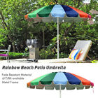 6/7/8ft Rainbow Beach Patio Umbrella Metal Market Tilt 16 Rib Sunshade Umbrella