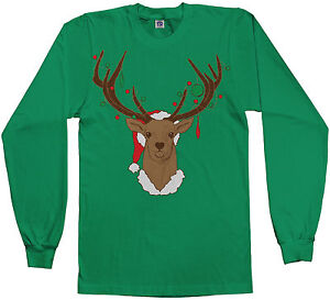 Threadrock Men's Christmas Reindeer Long Sleeve T-shirt Santa Claus Rudolph