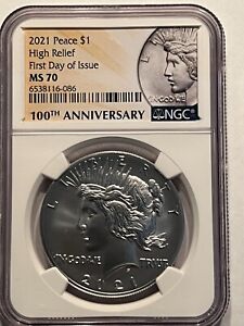 New Listing2021 PEACE SILVER DOLLAR HIGH RELIEF-NGC  MS70-FIRST DAY OF ISSUE