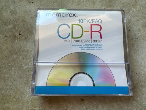 Memorex CD-R 10 pk 52x 700 mbps 80 minute blank CD with Cases NEW
