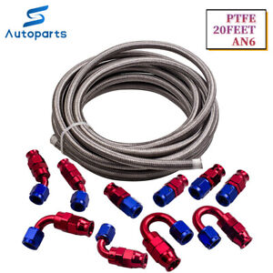 AN-6 AN6 Stainless Steel PTFE Fuel 20FT or 10 Fittings Ends Hose Kit 20 Feet