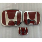 Front Red H Front & Rear & Steering Emblem 3PC For H Civic Sedan 4Door 2006-2015 (For: Honda Civic)