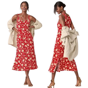 Cabi Dress Womens XS Red Cream Tearoom Floral Midi Jersey Knit Tank Style 6393