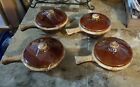 4 Hull Oven Proof USA Brown Drip Soup Bowls w/ tabbed Handles & Lids Vintage