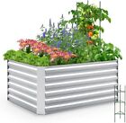 Quictent Galvanized Raised Garden Bed Planter Box with Tomato Cage Weed Barrier