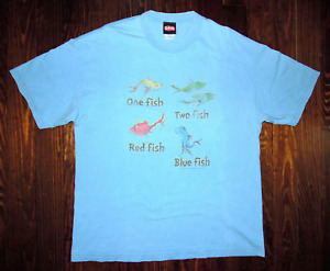 T Shirt Vintage Y2K 2007 Dr. Seuss Cartoon One Two Red Blue Fish Mens Size XL