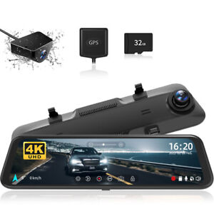 WOLFBOX G850 4K Dash Cam 12'' Dual Dash Cameras Mirror Cam Parking Monitoring