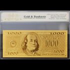 Gold $1000 One Thousand Dollars Fantasy Banknote Collectible with Bag & Certific
