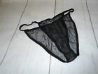 L Sheer Black Nylon Vintage Women's String Bikini Panties #4330 Large