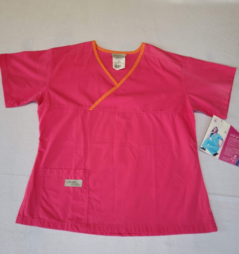 Urbane Scrub Top Pink w Orange Trim 9501 PROMP Pouch Pockets Women's Small NWT