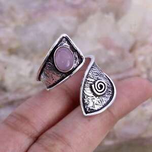 Rose Quartz Gemstone Handmade Adjustable Ring of UK Size N