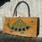 Vintage Rare Enid Collins Turtle Rhinestone Wooden Box Bag Poki Mirror Purse