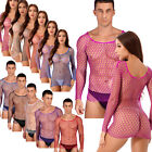 Women/Men Long Sleeve See-through Mesh T-shirt Hollow Out Fishnet Top Sleepwear