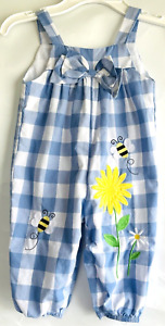 Overalls One Piece 18 Months Baby clothing White Blue Plaid Flower bee