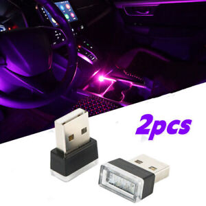 2PCS USB LED Car SUV Interior Light Neon Atmosphere Ambient Lamp Accessories