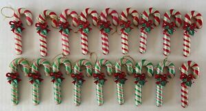 New ListingVintage Christmas Ornaments Candy Canes Hard Plastic Red Green 4” Lot Of 18