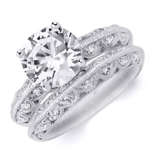 2.25 Carat Womens Fashion Bridal Engagement Band Ring Set Real Silver Size 5-9