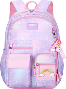 Girls Backpack for Girls, Kids with Compartments Elementary School Bag Purple