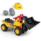 Kids Ride on Excavator w/ Realistic Sound Effects Big Bucket 3 Toy Stones Helmet