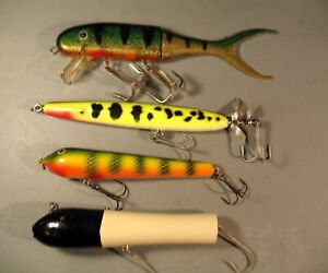New ListingLot of 4 Large Muskie Tackle Box Fishing Lures Bait Plug  Musky - Unknown Makers