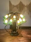 Vintage Tiffany Style Lily Pad & Tulip Table Lamp with 15 Lights, 14 Shades 22”