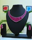 Indian Bollywood Silver Plated Jewelry Blue CZ AD Choker Necklace Earrings Set