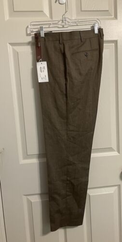 Zanella Mens Lightweight Wool Flat Front Dress Pants Brown 34/30 Trousers NWT