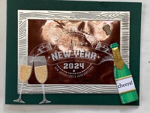 HAPPY NEW YEAR 2024 - Bottle/glasses - handmade GREETING card By DEE