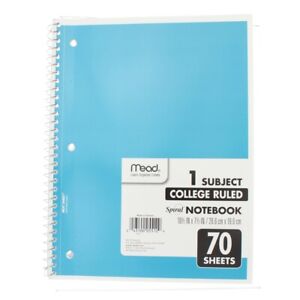 4 Pack Mead Spiral Notebook, College Ruled, 1 Subject, 70 Sheets