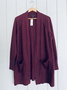NWT Ann Taylor Open Front Cardigan Sweater L Large Pointelle Red Burgundy Wine