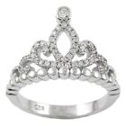 925 Sterling Silver Royal Princess 0.24 Carat CZ Tiara Crown Ring Size 5-9