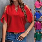 Womens Cold Shoulder T Shirt Ladies Loose Summer Casual Tops Blouse Plus Size