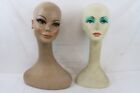 2 Vintage Fiberglass Mannequin Bust Head Wig Painted Eyes Long Neck Alien Girl