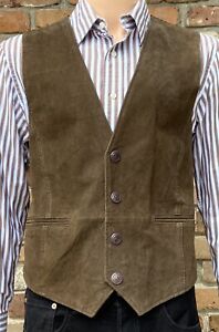Men’s Suede Leather Vest L The Arrow Company Brown, Satin Back with Cinch VGC