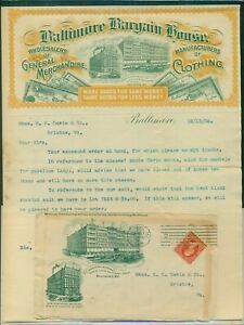 1902, Baltimore Bargain House colorfully illustrated letter w/cover