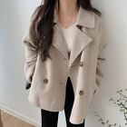 Womens Wool Blend Short Trench Outwear Double Breasted Lapel Collar Loose Coat