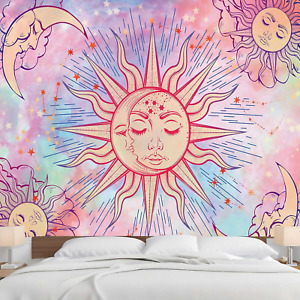 Pink Tapestry for Bedroom Teen Girl Sun and Moon Wall Tapestry Boho Decor Tapest
