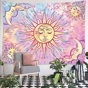 Pastel Pink Tapestry Sun and Moon Tapestry Celestial Burning Sun Tapestry Aesthe