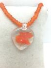 Vintage 1980 Venetian Murano art glass heart with wings necklace Sterling clasp
