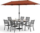 8 Piece Patio Dining Set Outdoor Patio Table and Chairs with Umbrella,Orange Red