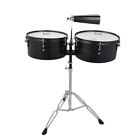Glarry Percussion 13 inch 14 inch Timbales Drum Set with Stand and Cowbell Black