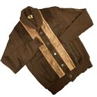 VTG Mens Cardigan Sweater Large Brown Suede Shawl Neck 70s Rockabilly Cobain EUC