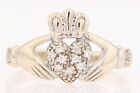 .06ctw Round Diamond Cluster Claddagh Statement Ring 14k White Gold Size 7.75